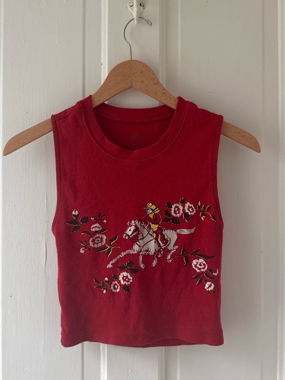 Urban Outfitters Red Embroidered Horse & Floral Tank Top